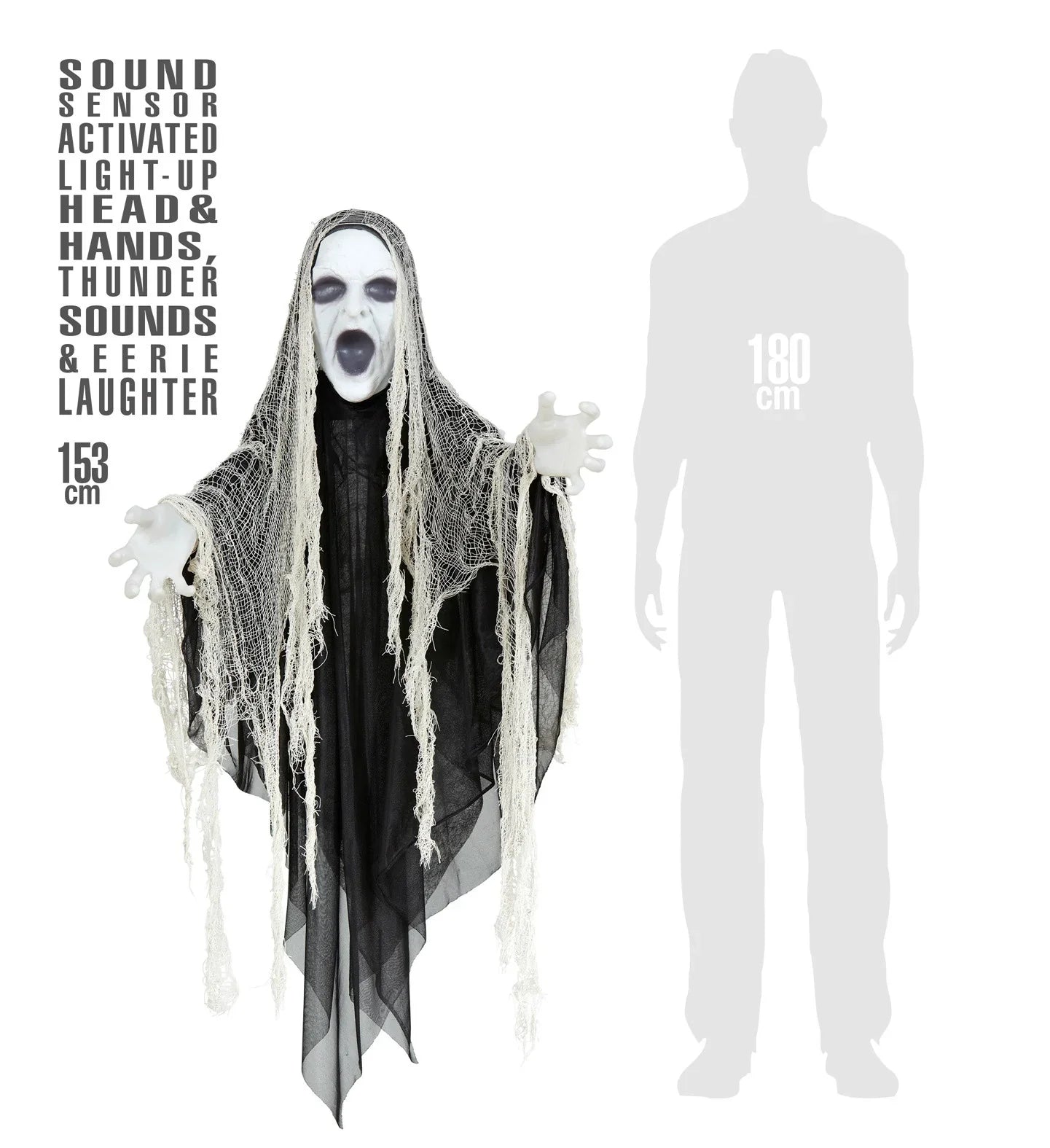 Fantasma Siniestro para Colgar de 153cm con Luz y Sonido Figuras Colgantes Widmann