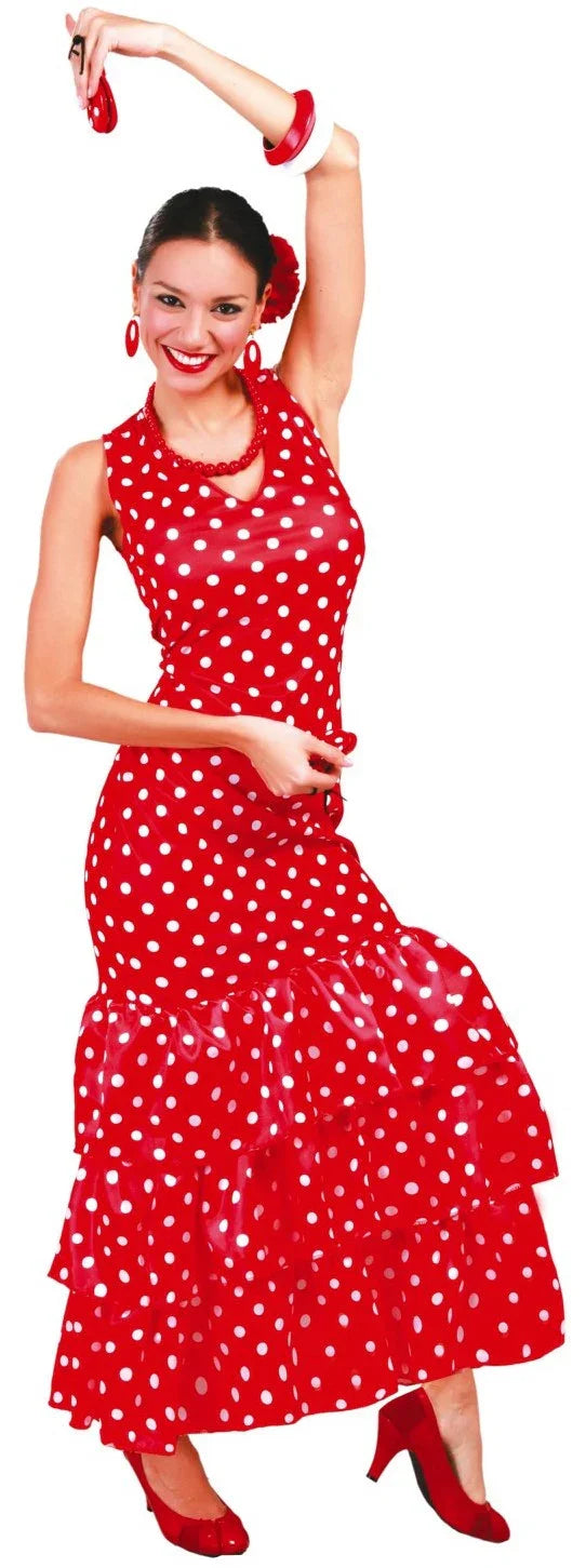 Disfraz de Flamenca Roja con Lunares Blancos para Mujer Sevillanas Guirca