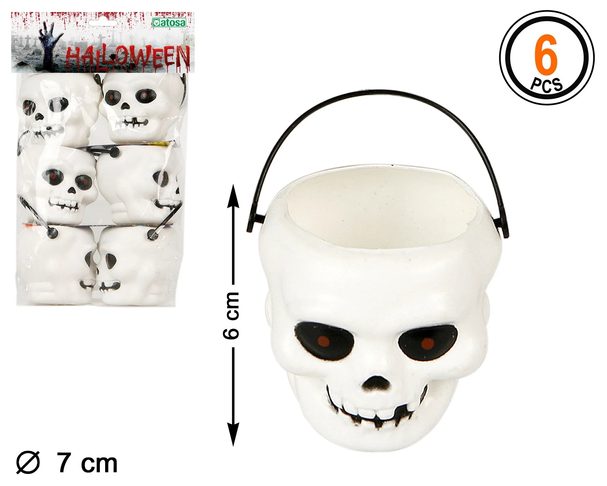 Pack de 6 Mini Calaveras para Decoración de Halloween Calaveras Atosa