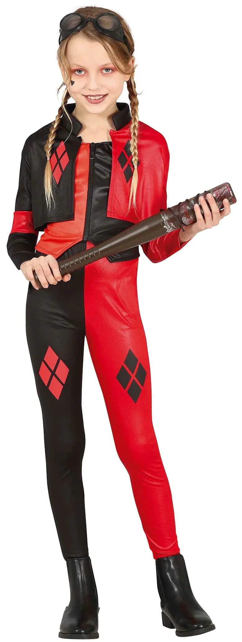 Disfraz de Harley Rebelde Roja y Negra para Niña Harley Quinn Guirca