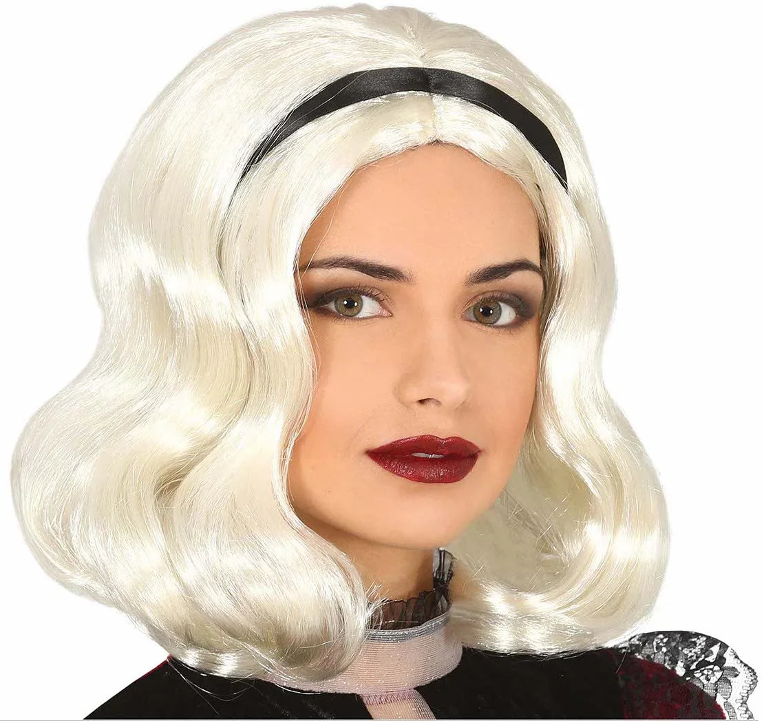 Peluca Lisa Rubia Corta con Cinta Negra Pelucas Rubias Guirca