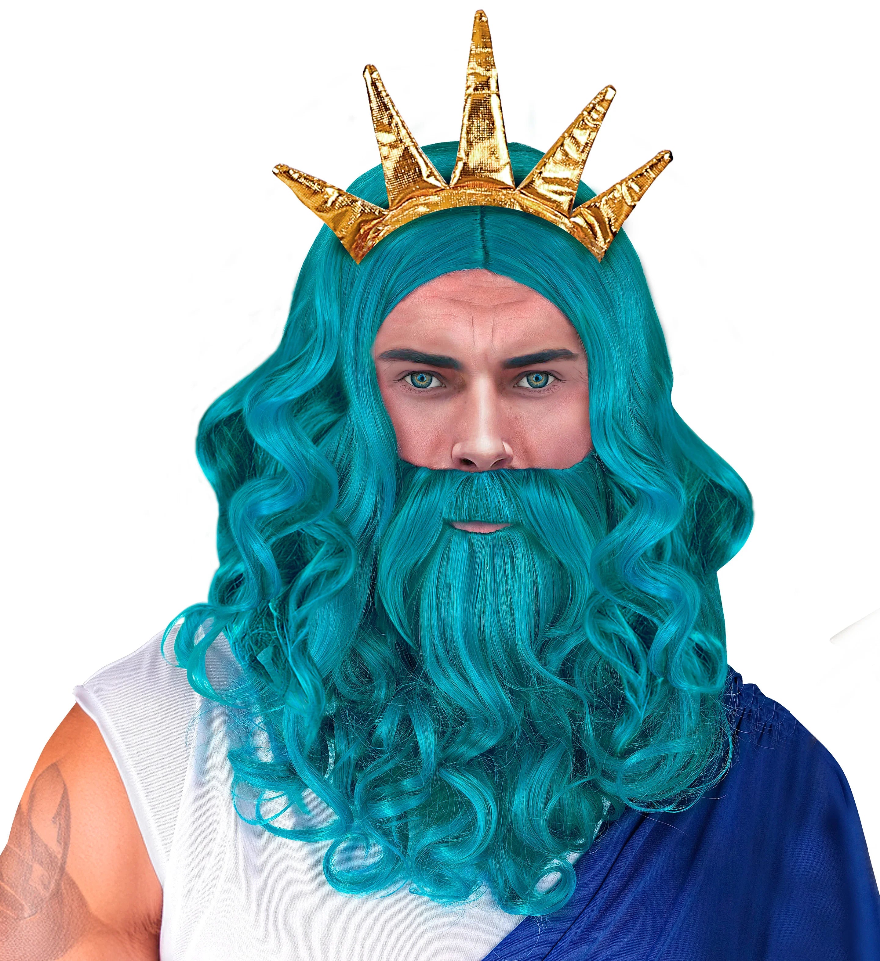 Peluca de Neptuno Azul Turquesa con Barba Dioses Romanos y Griegos Widmann