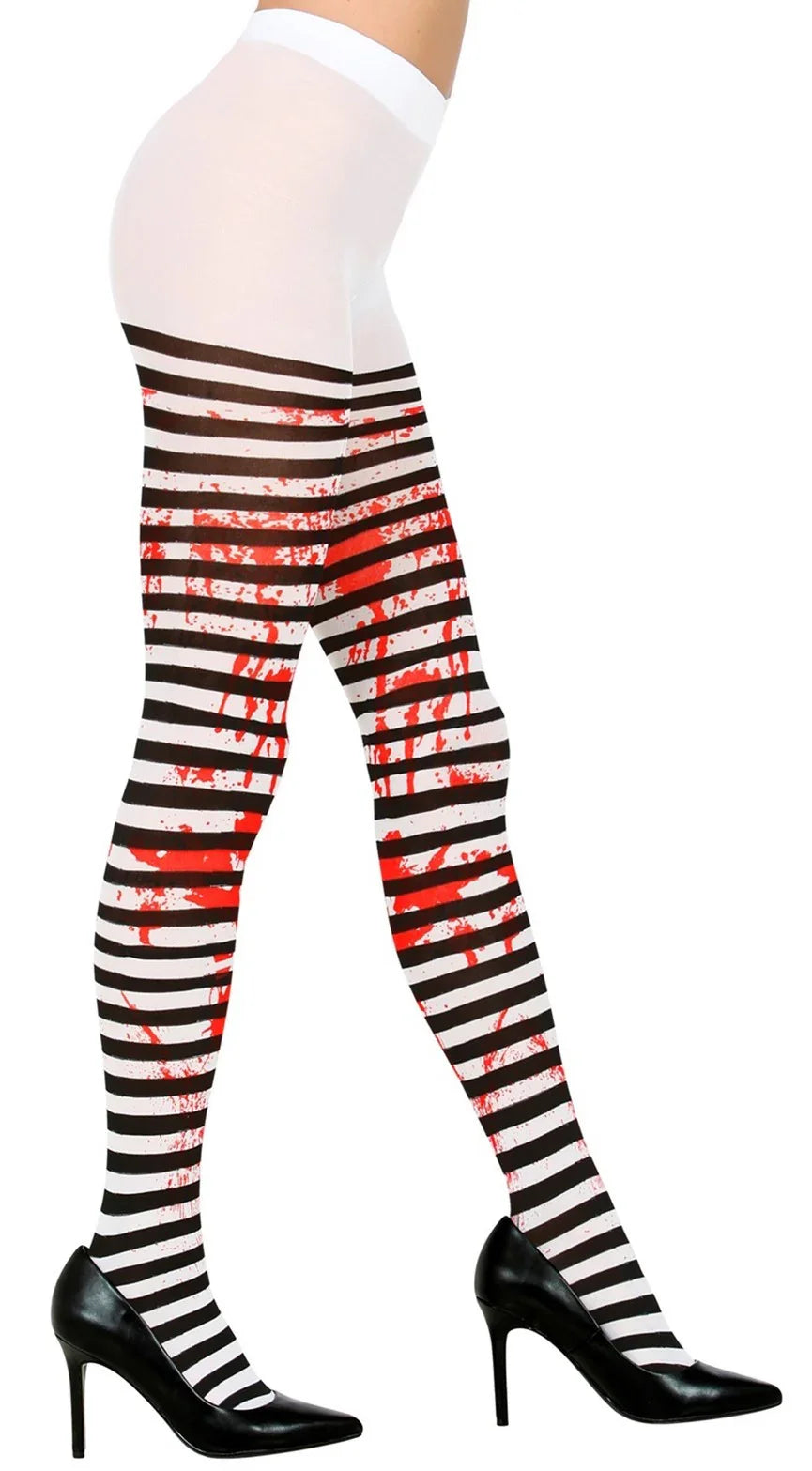 Pantys de Rayas Blancas y Negras con Sangre Medias y Pantys Widmann