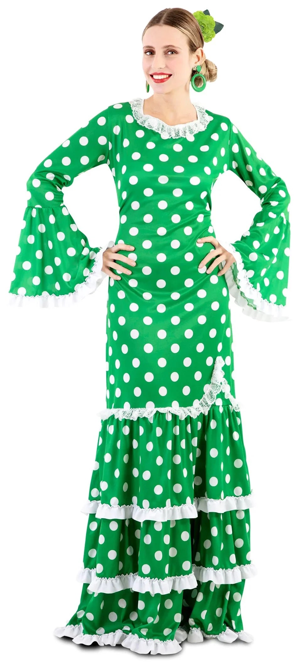 Disfraz de Flamenca Verde con Lunares para Mujer Sevillanas EuroCarnavales
