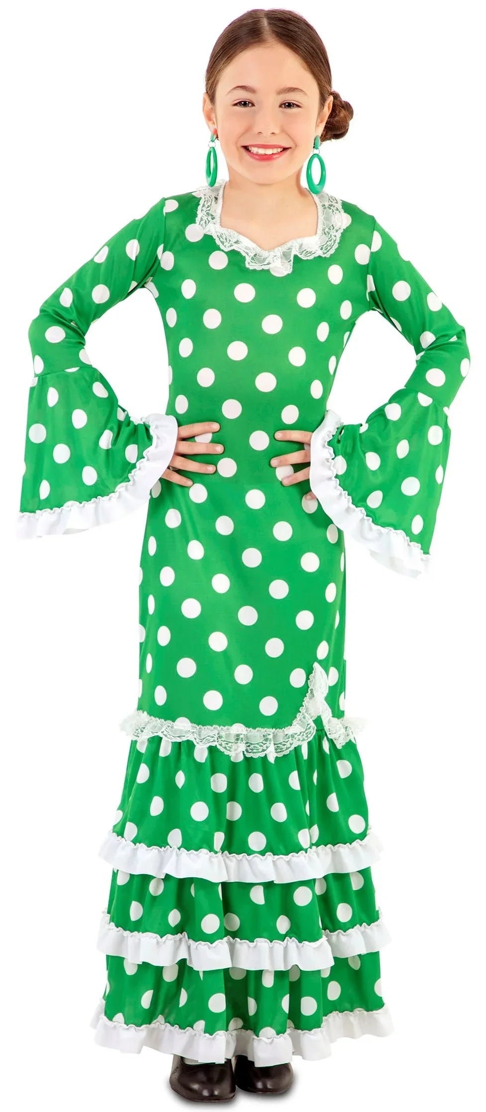 Disfraz de Flamenca Verde con Lunares para Niña Sevillanas y Flamencas Infantiles EuroCarnavales