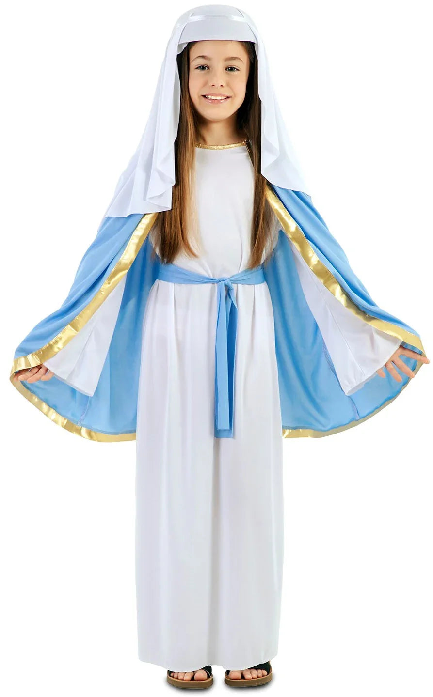 Disfraz de Virgen María con Capa para Niña Virgen María EuroCarnavales