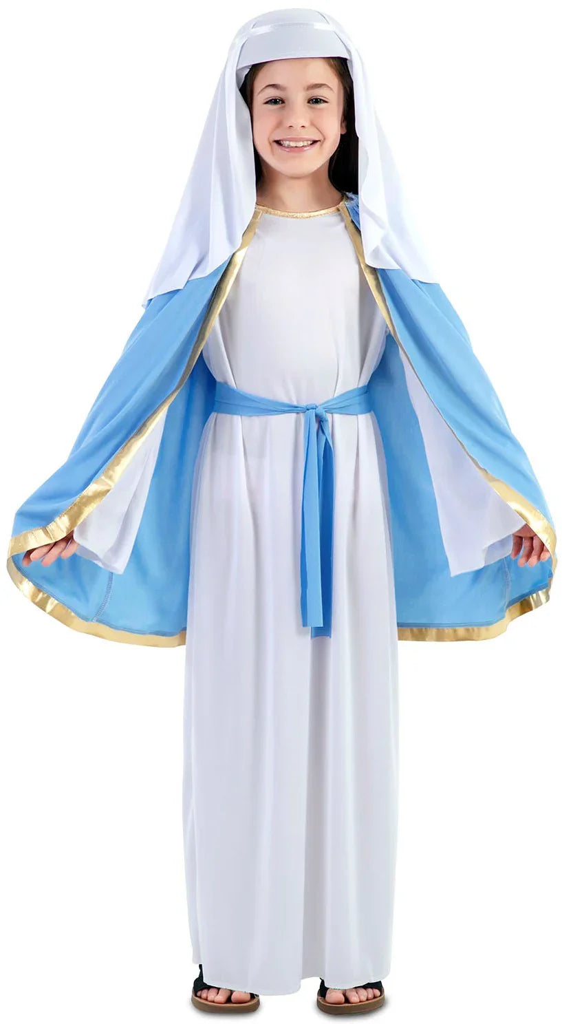 Disfraz de Virgen María con Capa para Niña Virgen María EuroCarnavales