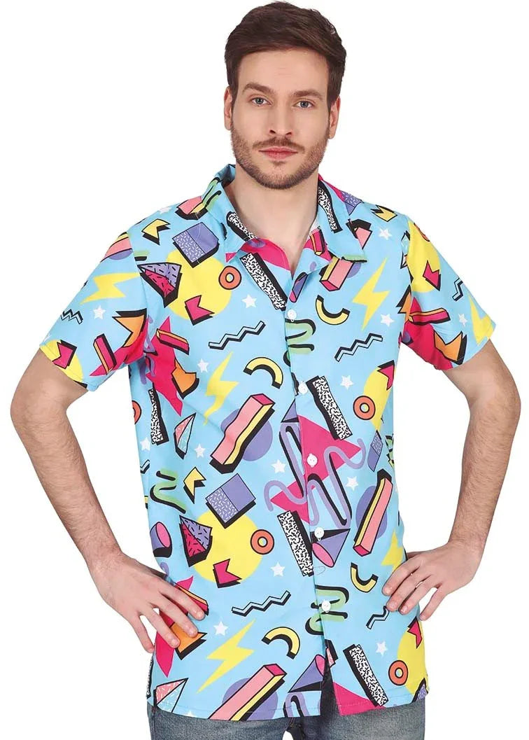 Camisa Azul con Estampado Años 80 para Hombre Años 80 Guirca