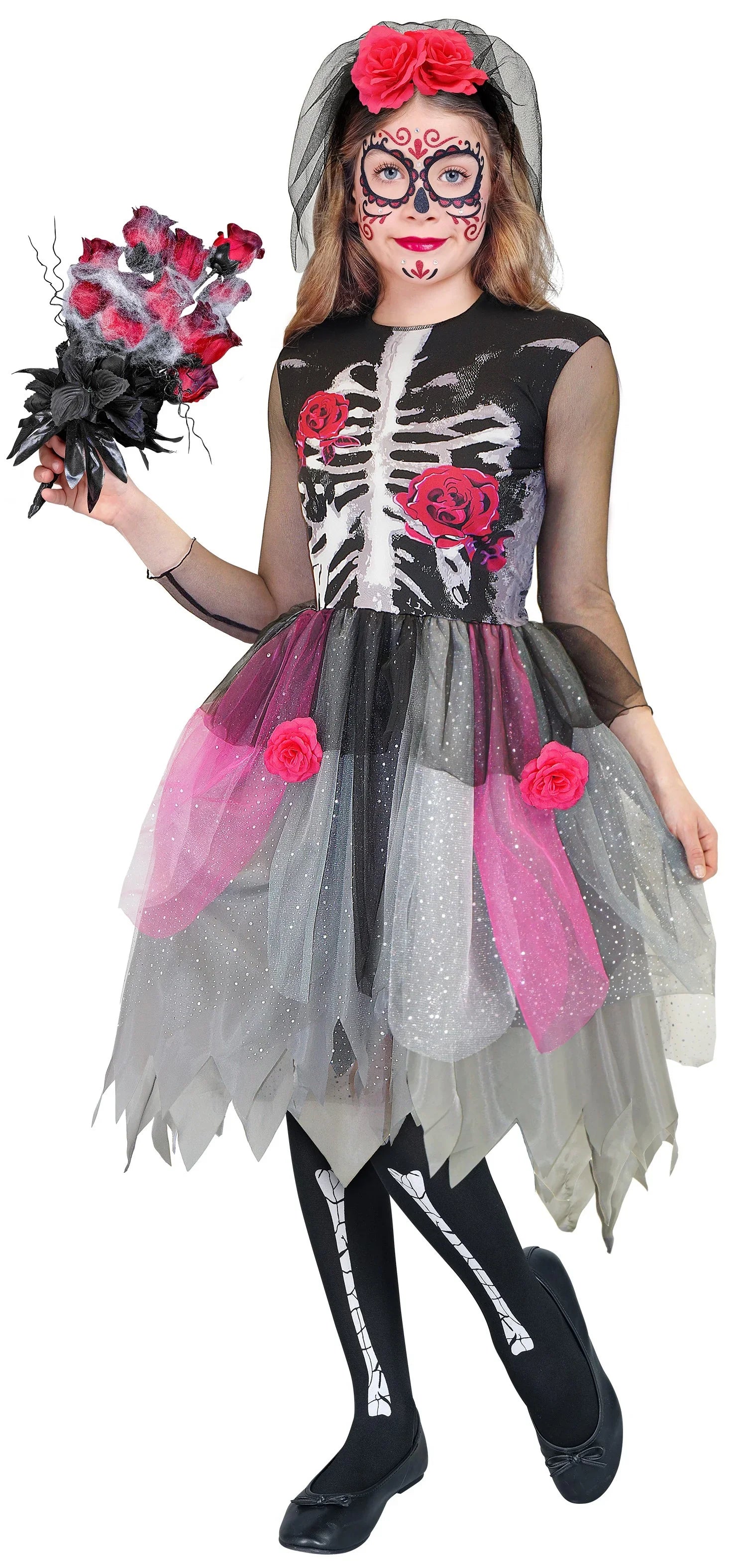 Disfraz de Catrina con Rosas para Niña Catrina Widmann