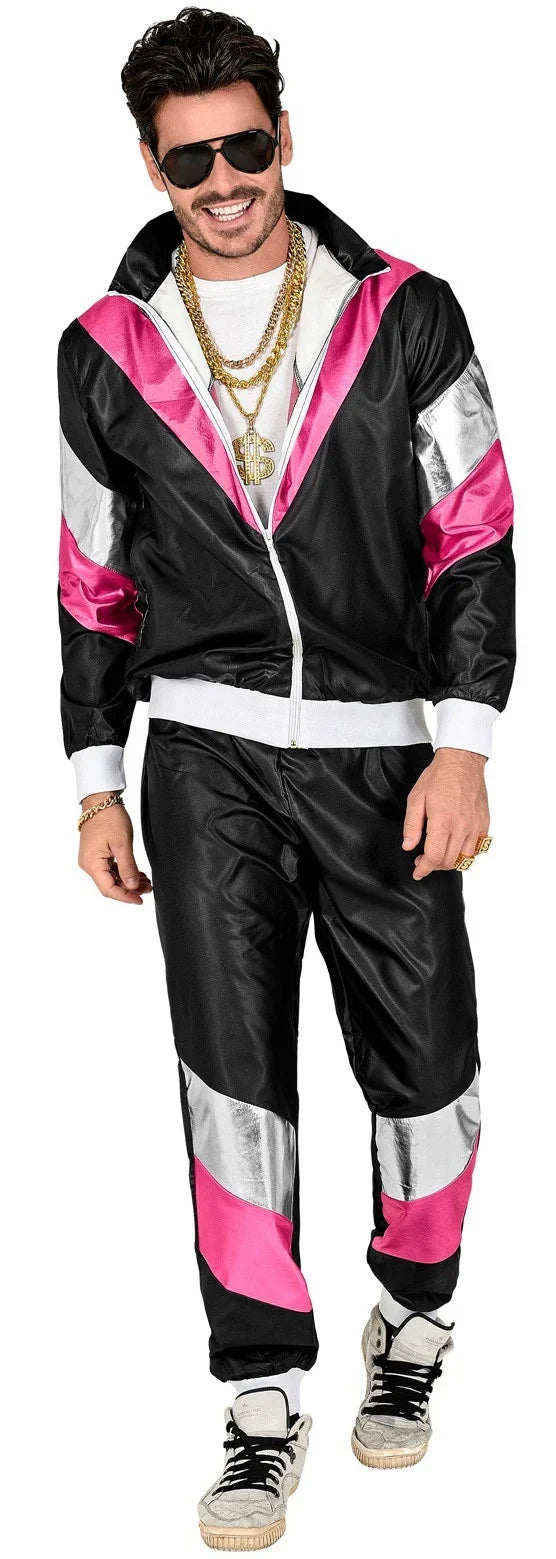 Disfraz Chándal Años 80 Negro Brillante para Adulto Chándales de Táctel Años 80 Widmann
