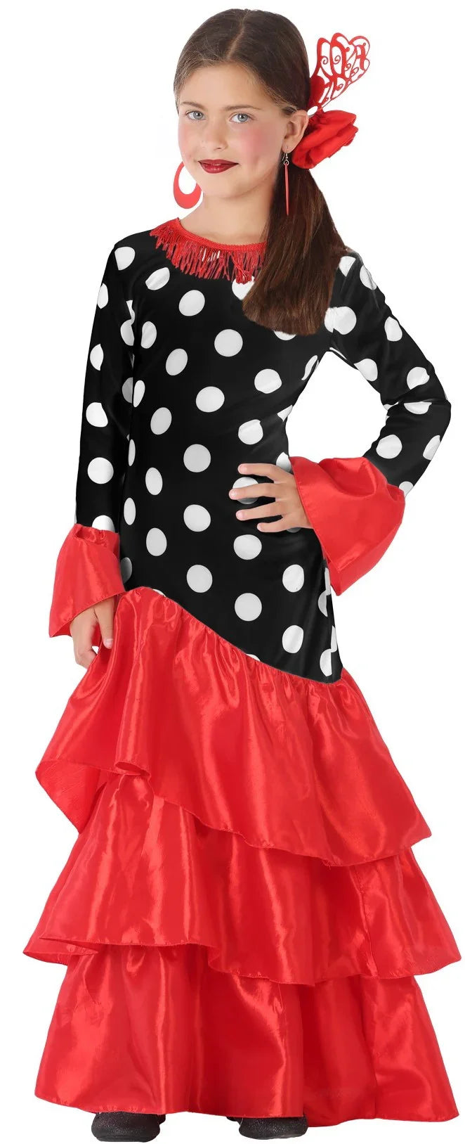 Disfraz de Flamenca Negra con Volantes Rojos Infantil Sevillanas y Flamencas Infantiles Atosa