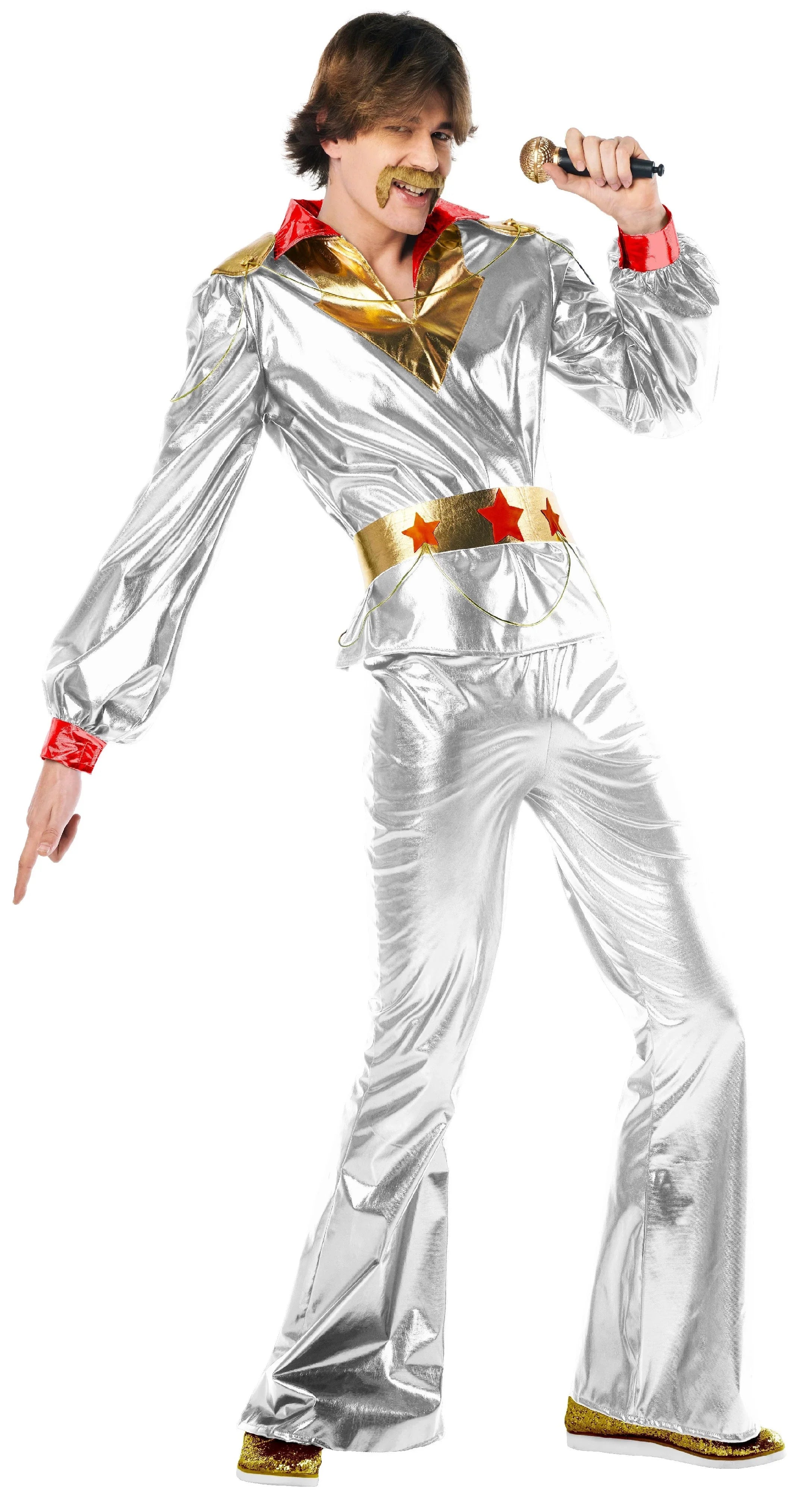 Disfraz Disco Años 70 Plateado y Rojo para Hombre Disco Kimokawaii
