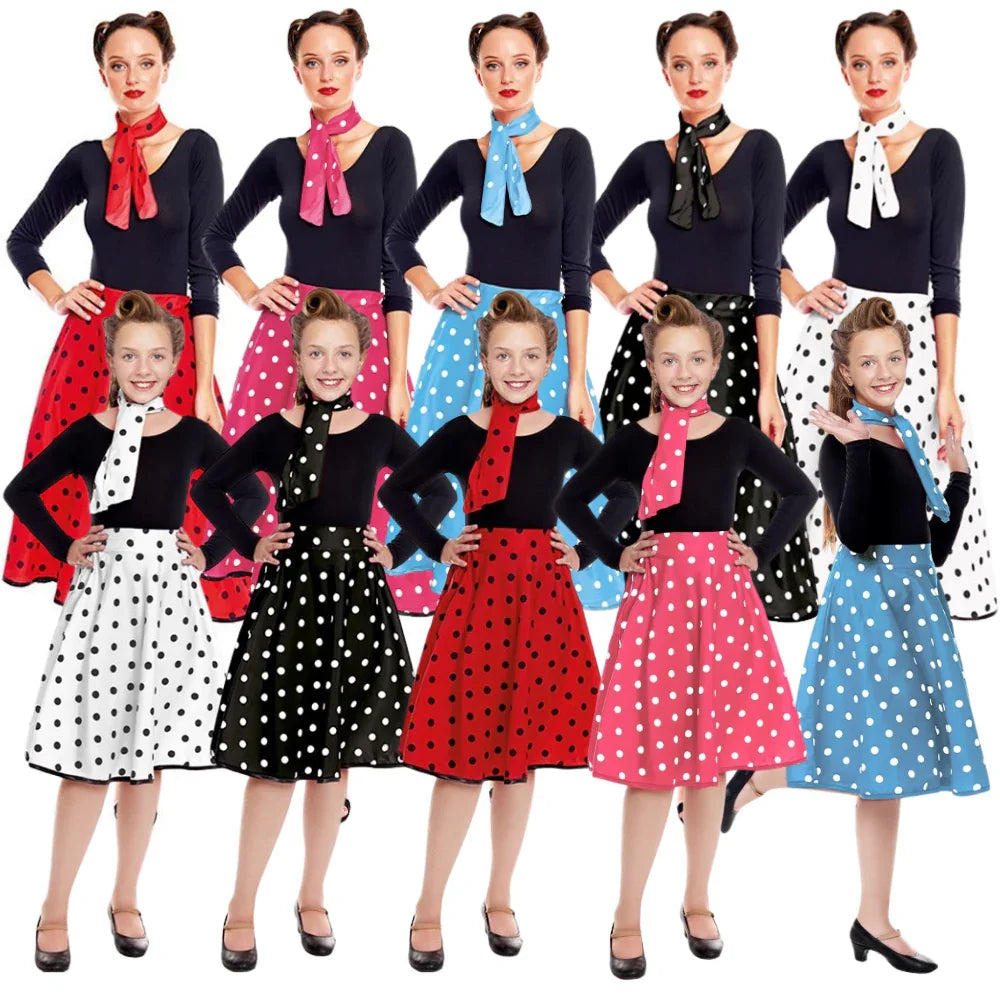 Disfraces para Grupo de Años 50 con Falda de Lunares Grease - Años 40 y 50 Disfraces Simon