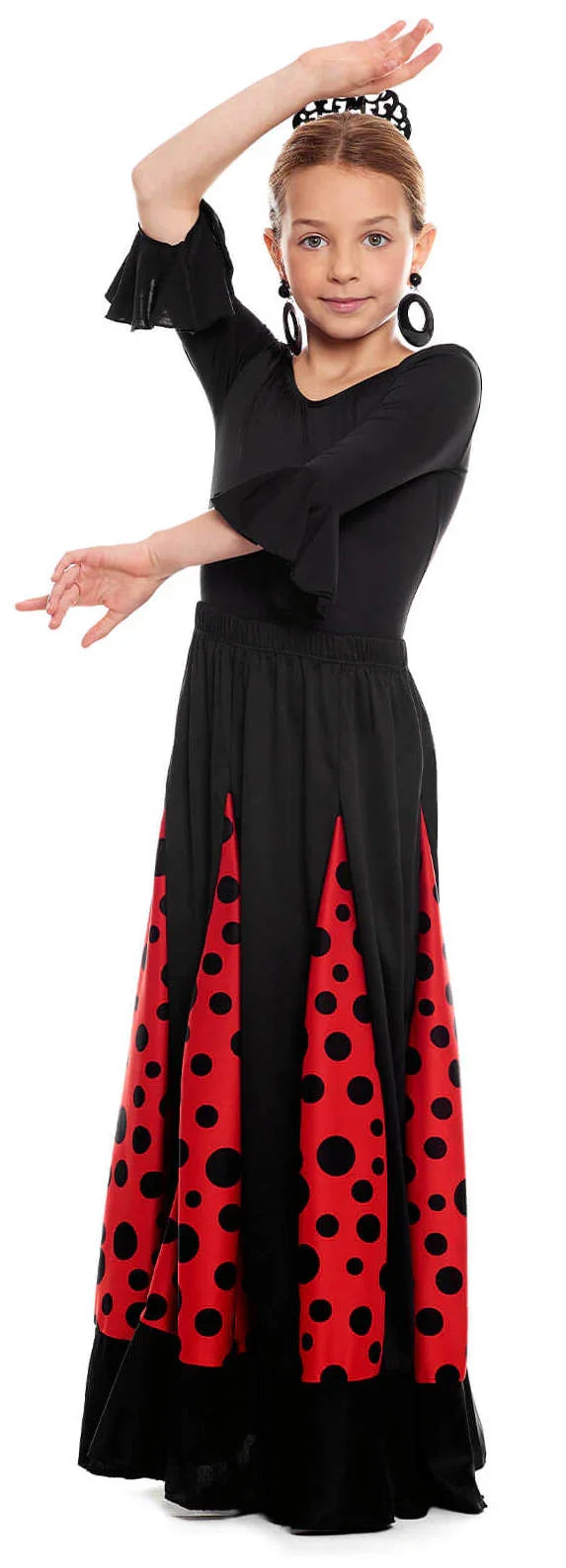 Falda de Sevillana Negra y Roja con Lunares para Niña Sevillanas y Flamencas Infantiles Partilandia