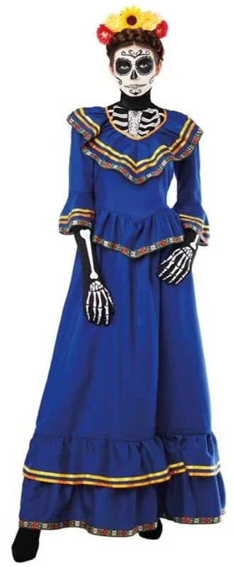 Disfraz de Catrina Mexicana Azul para Mujer Catrina Kimokawaii