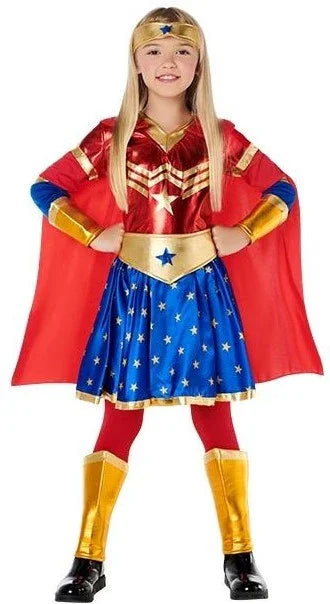 Disfraz de Wonder Lady con Capa para Niña Wonder Woman Kimokawaii