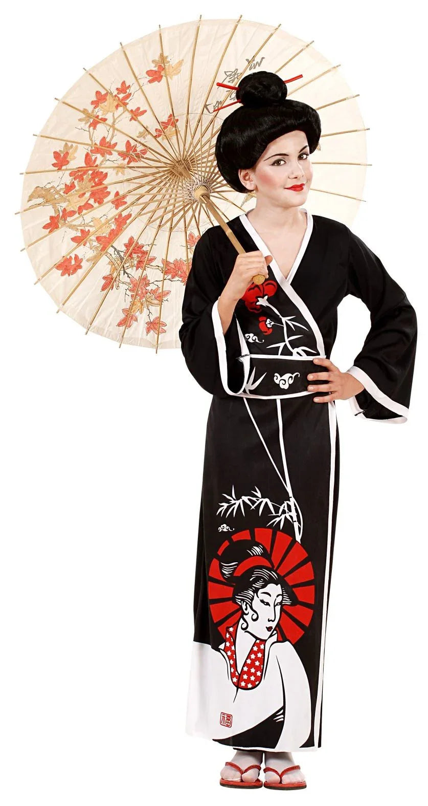 Disfraz de Geisha Negro Decorado para Niña Geishas Widmann