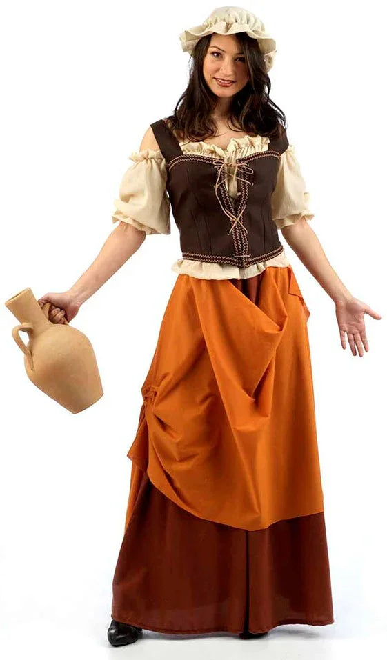 Disfraz de Campesina Medieval con Gorro para Mujer Taberneras y Campesinas Medievales Limit Sport