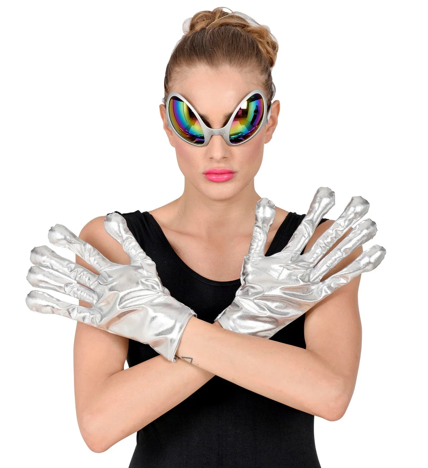 Guantes de Alien del Espacio Plateados Guantes Widmann