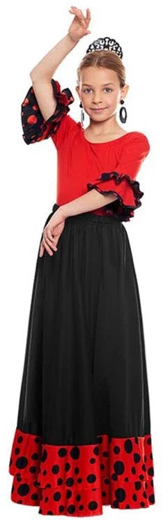 Body de Sevillana Rojo con Volantes Negros para Niña Sevillanas y Flamencas Infantiles Partilandia