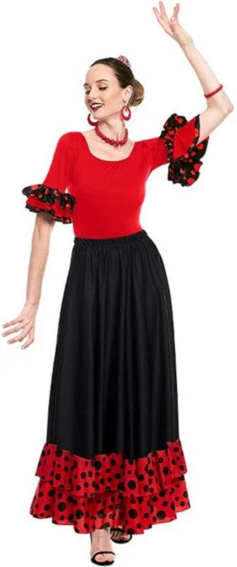 Body de Sevillana Rojo con Volantes Negros para Mujer Sevillanas Partilandia