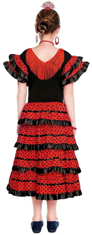 Disfraz de Sevillana Negro y Rojo para Niña Sevillanas y Flamencas Infantiles Partilandia
