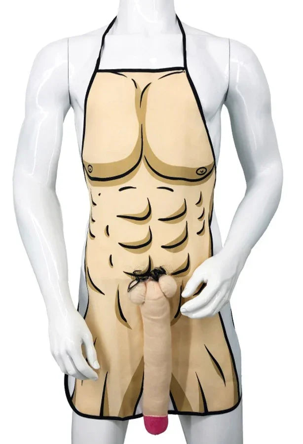 Delantal con Torso de Hombre Blanco y Pene Gigante Complementos para Despedidas Partilandia
