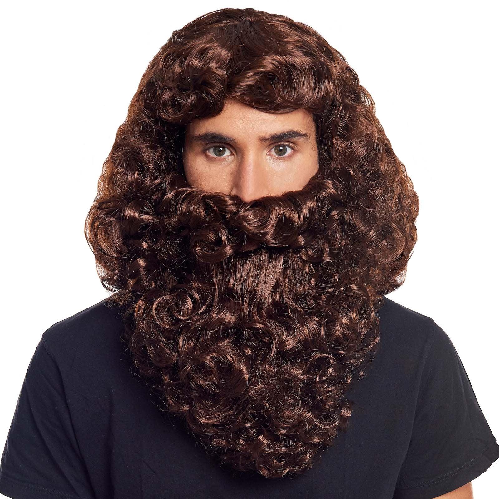 Peluca Castaña Rizada con Barba Pelucas Castañas Partilandia
