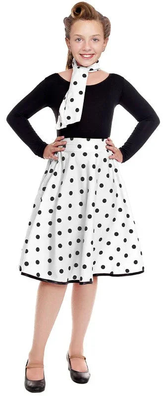 Falda Años 50 Blanca con Lunares Negros Infantil Grease - Años 40 y 50 Partilandia