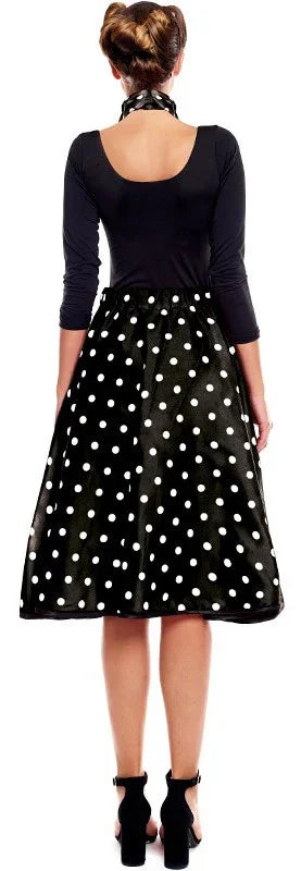 Falda Años 50 Negra con Lunares Blancos para Mujer Grease y Años 40 - 50 Partilandia