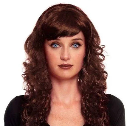 Peluca Castaña con Melena Larga Ondulada Pelucas Castañas Partilandia