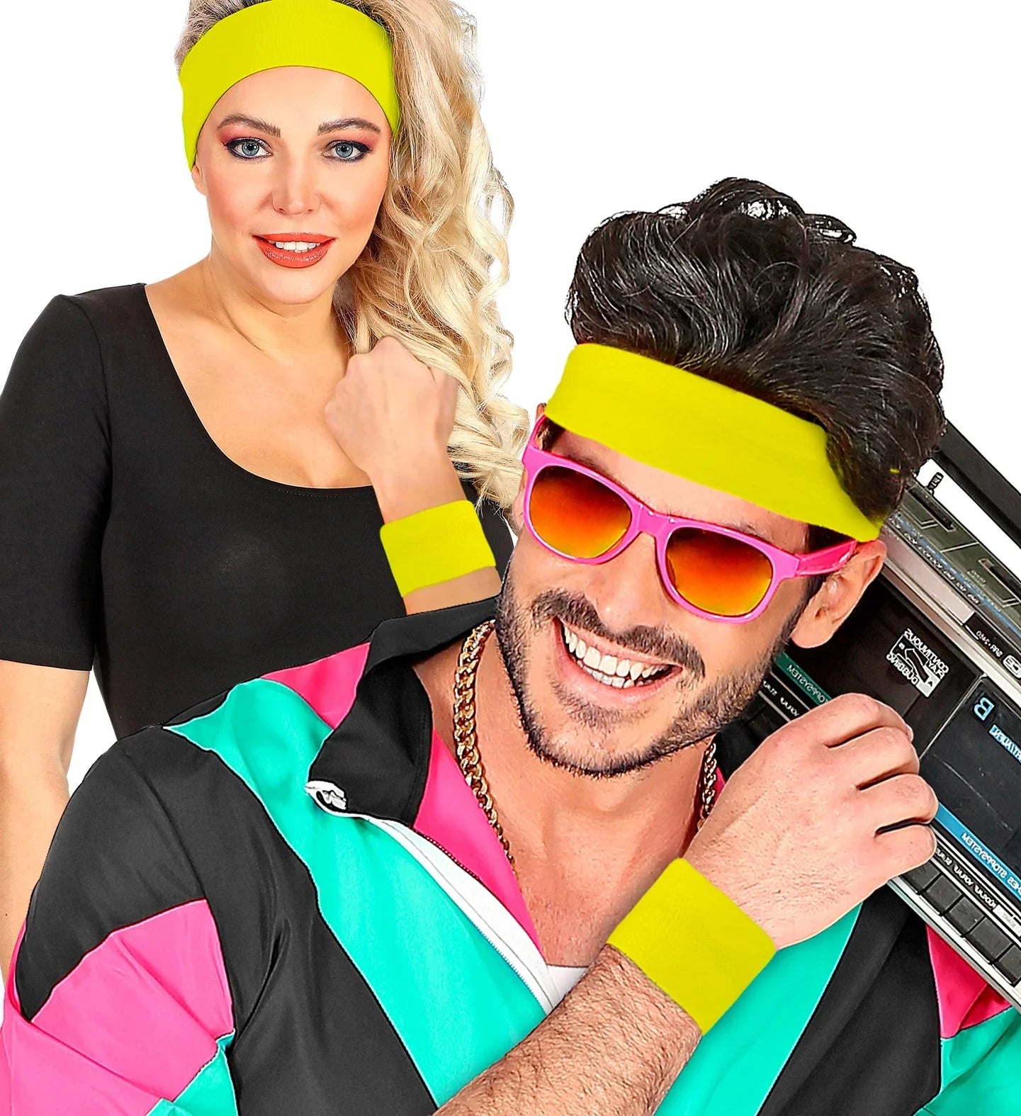 Muñequeras Amarillas Neón Años 80 Años 80 Widmann