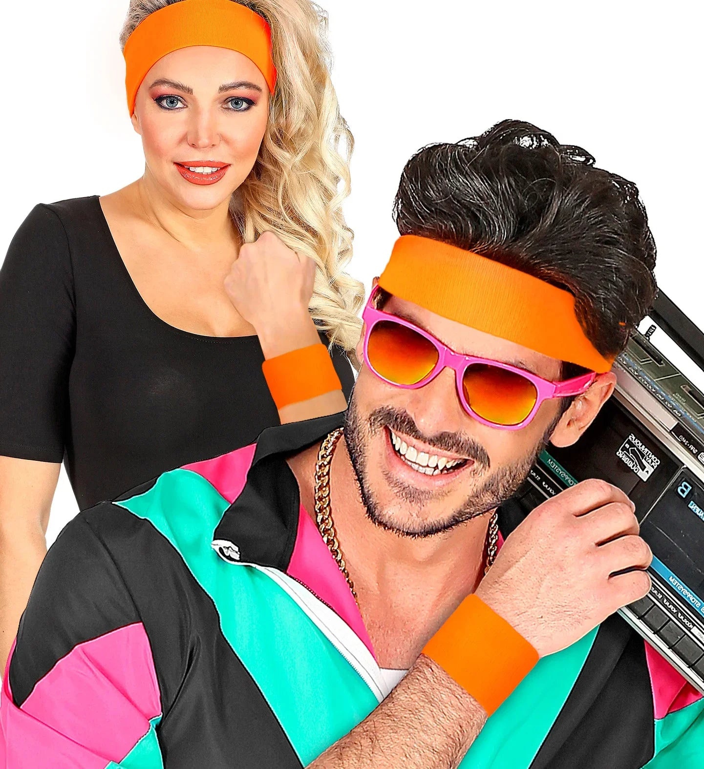 Muñequeras Naranjas Neón Años 80 Años 80 Widmann