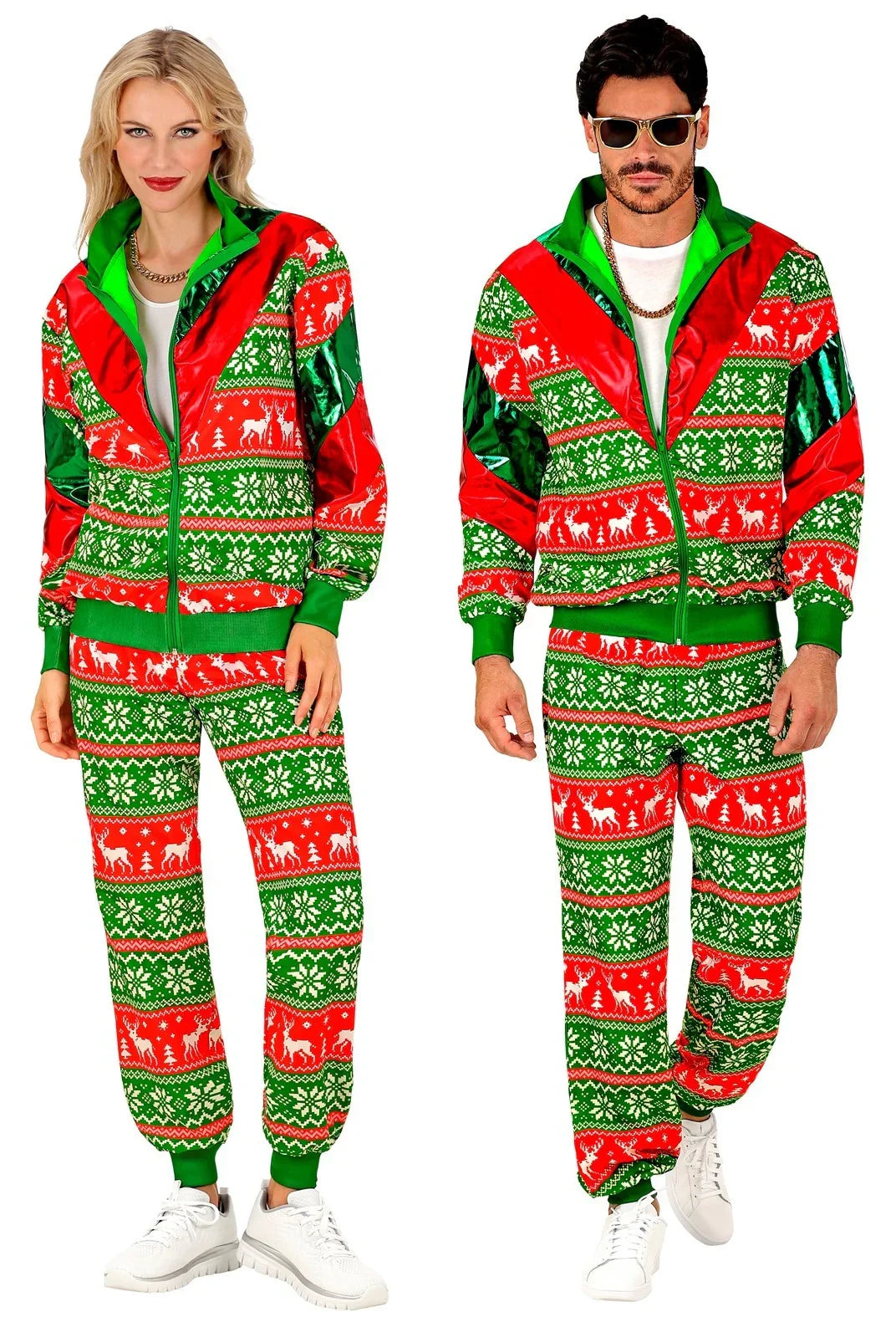 Disfraz Chándal con Estampado Navideño Verde para Adulto Chándales de Táctel Años 80 Widmann