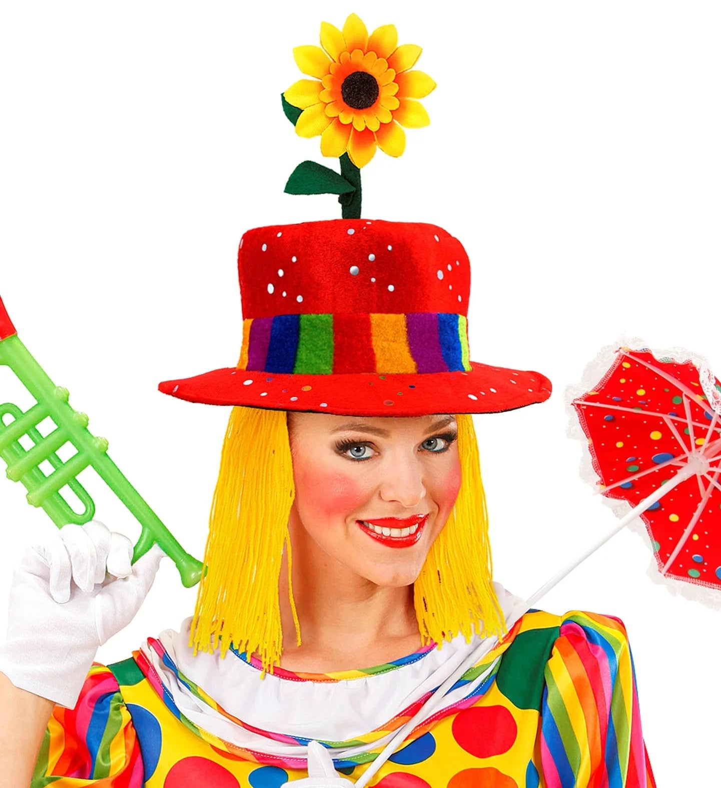 Sombrero de Payaso con Girasol y Pelo Amarillo Gorros de Payaso Widmann