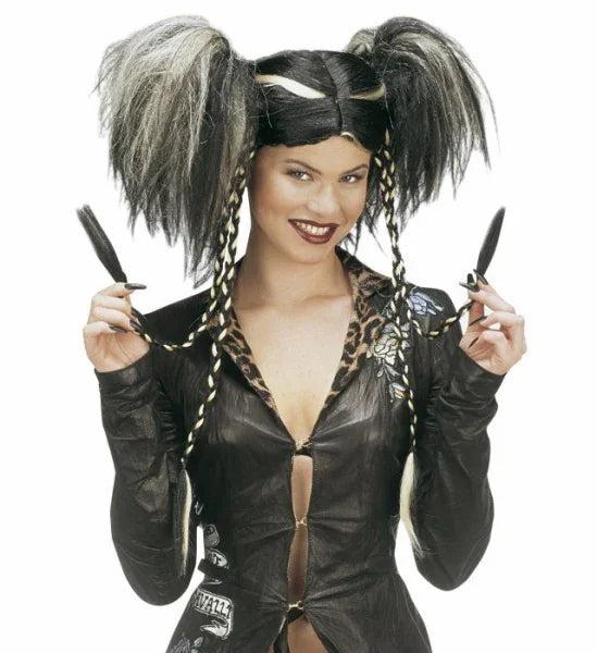 Peluca Morena con Mechas Rubias, Coletas y Trenzas Pelucas Morenas Widmann