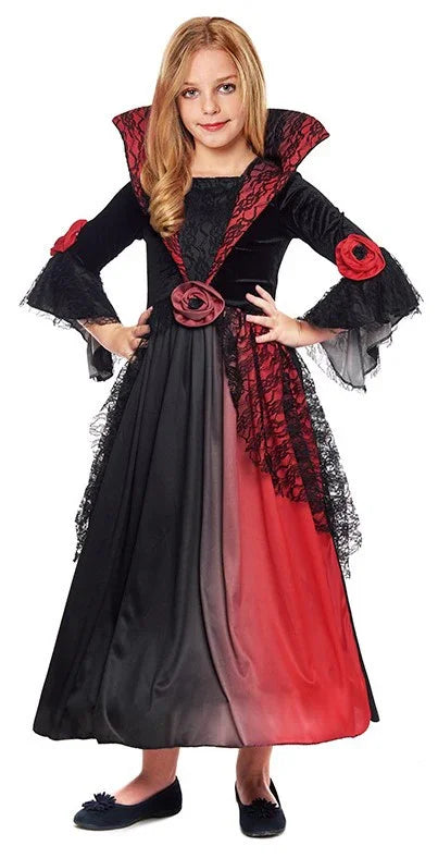 Disfraz de Vampiresa Rojo y Negro Premium para Niña Vampiros y vampiresas Partilandia