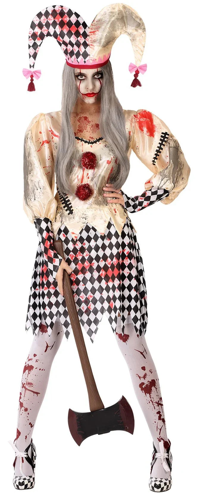 Disfraz de Arlequina Sangrienta para Mujer Payasos Asesinos Atosa