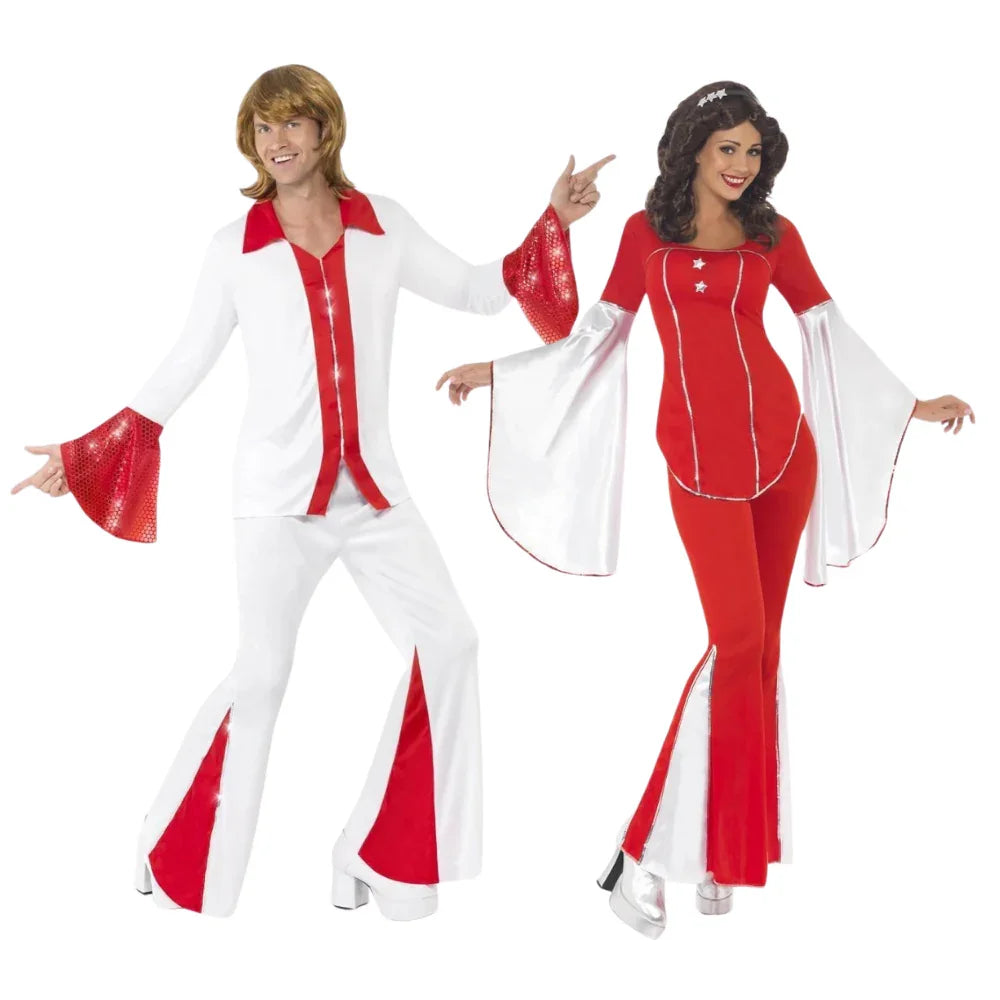 Disfraces en Pareja de ABBA Años 70 Rojo y Blanco Abba Disfraces Simon