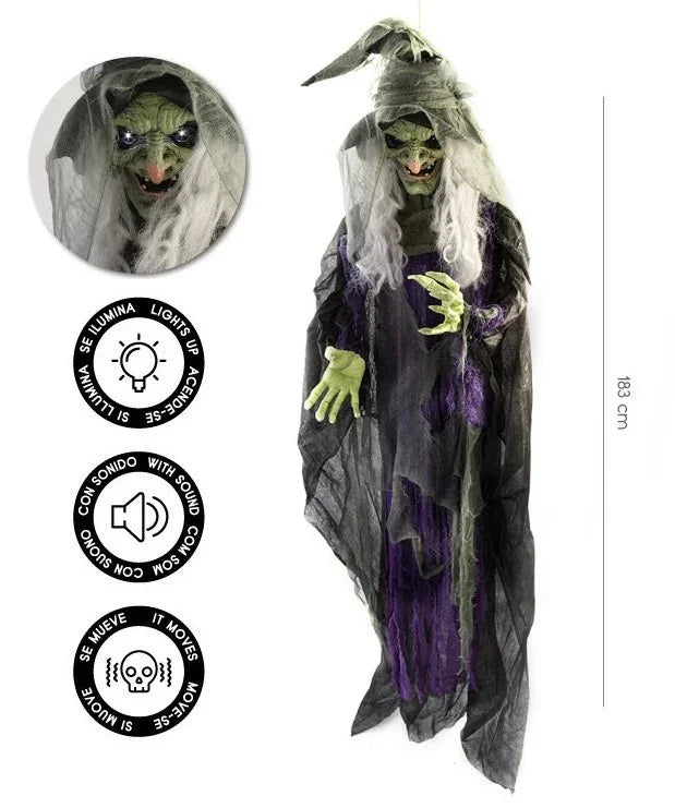 Bruja Colgante con Luz, Sonido y Movimiento de 183cm Figuras Colgantes Partilandia