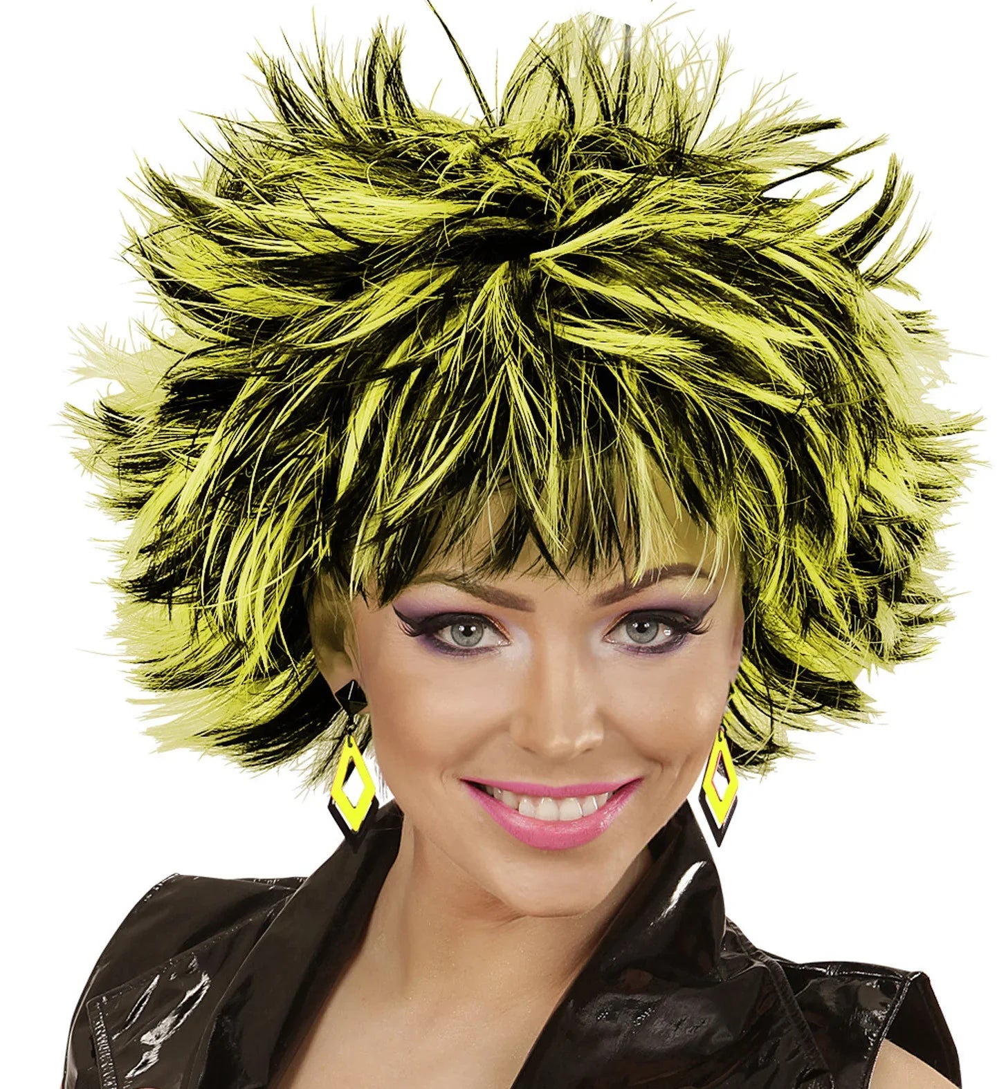 Pendientes Años 80 de Rombos Negros y Amarillo Neón Pendientes Widmann