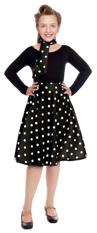 Falda Años 50 Negra con Lunares Blancos Infantil Complementos Grease Años 40 - 50 Partilandia