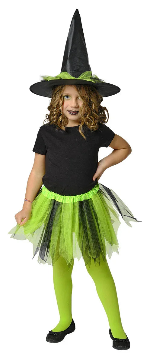 Kit de Disfraz de Bruja Verde y Negro para Niña Brujas Rubies