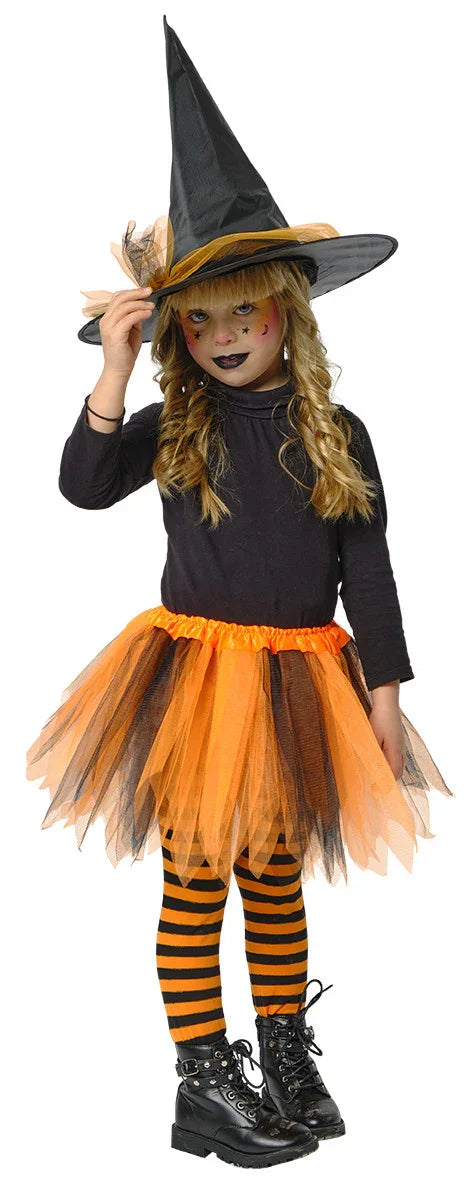 Kit de Disfraz de Bruja Naranja y Negro para Niña Brujas Rubies