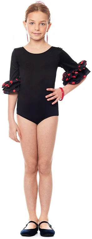 Body de Sevillana Negro con Lunares Rojos para Niña Bodies y Maillots de Sevillana Partilandia
