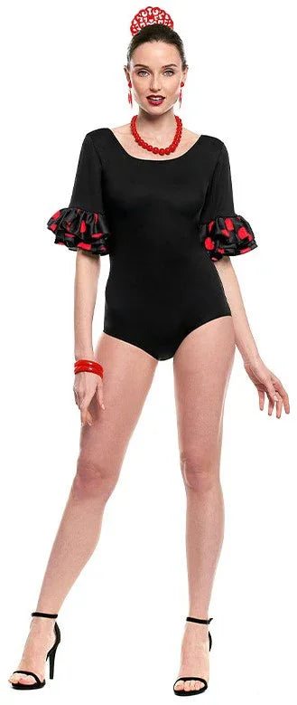 Body de Sevillana Negro con Lunares Rojos para Mujer Bodies y Maillots de Sevillana Partilandia