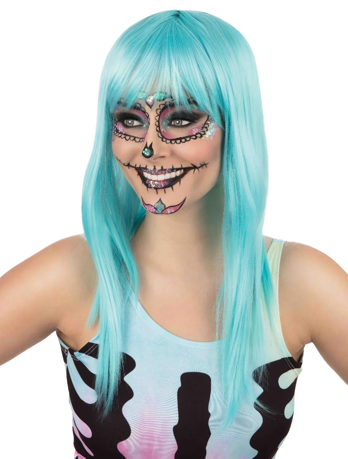 Peluca Azul Turquesa Larga Lisa Pelucas Azules Rubies