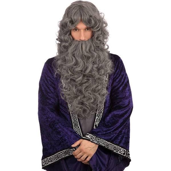 Peluca de Rey Mago Gris Rizosa con Barba Larga Barbas y Bigotes Rubies