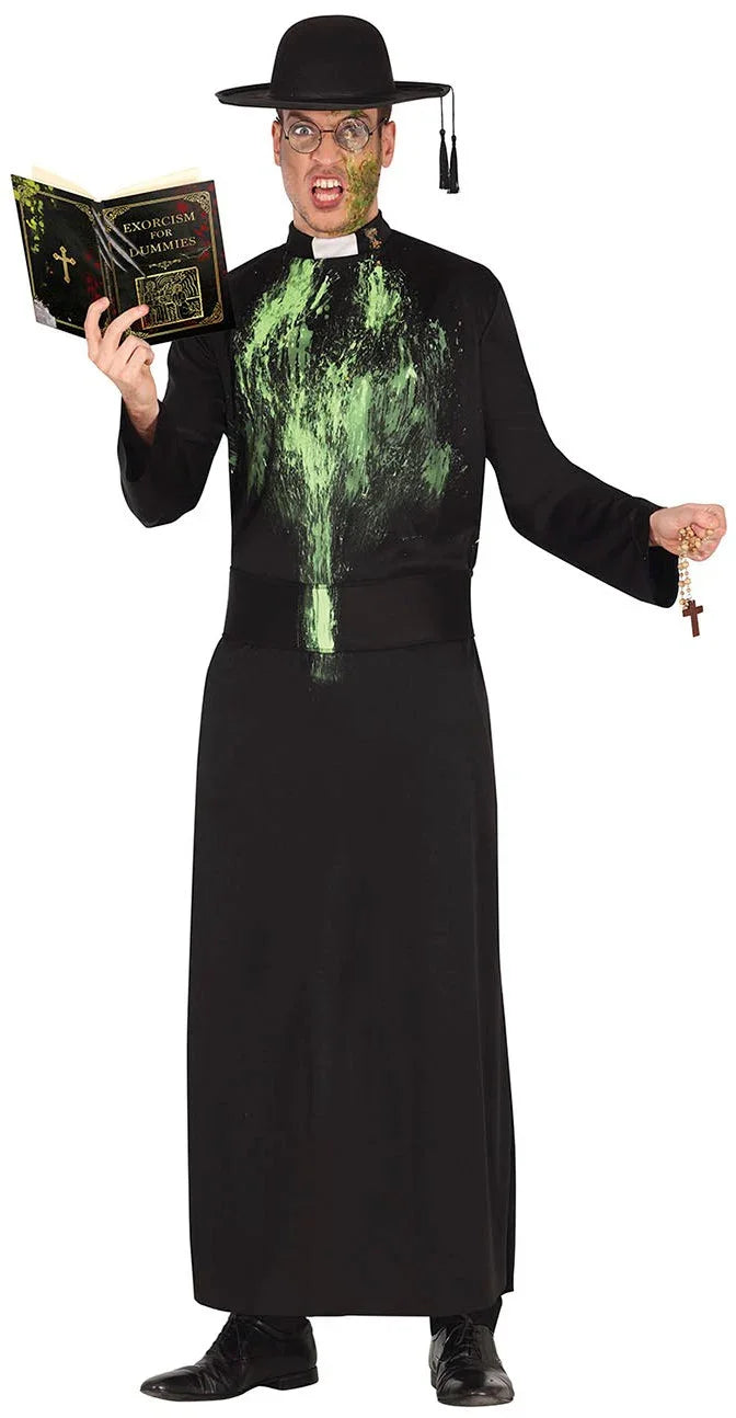 Disfraz de Sacerdote Exorcista con Vómito para Hombre Curas y Obispos Guirca