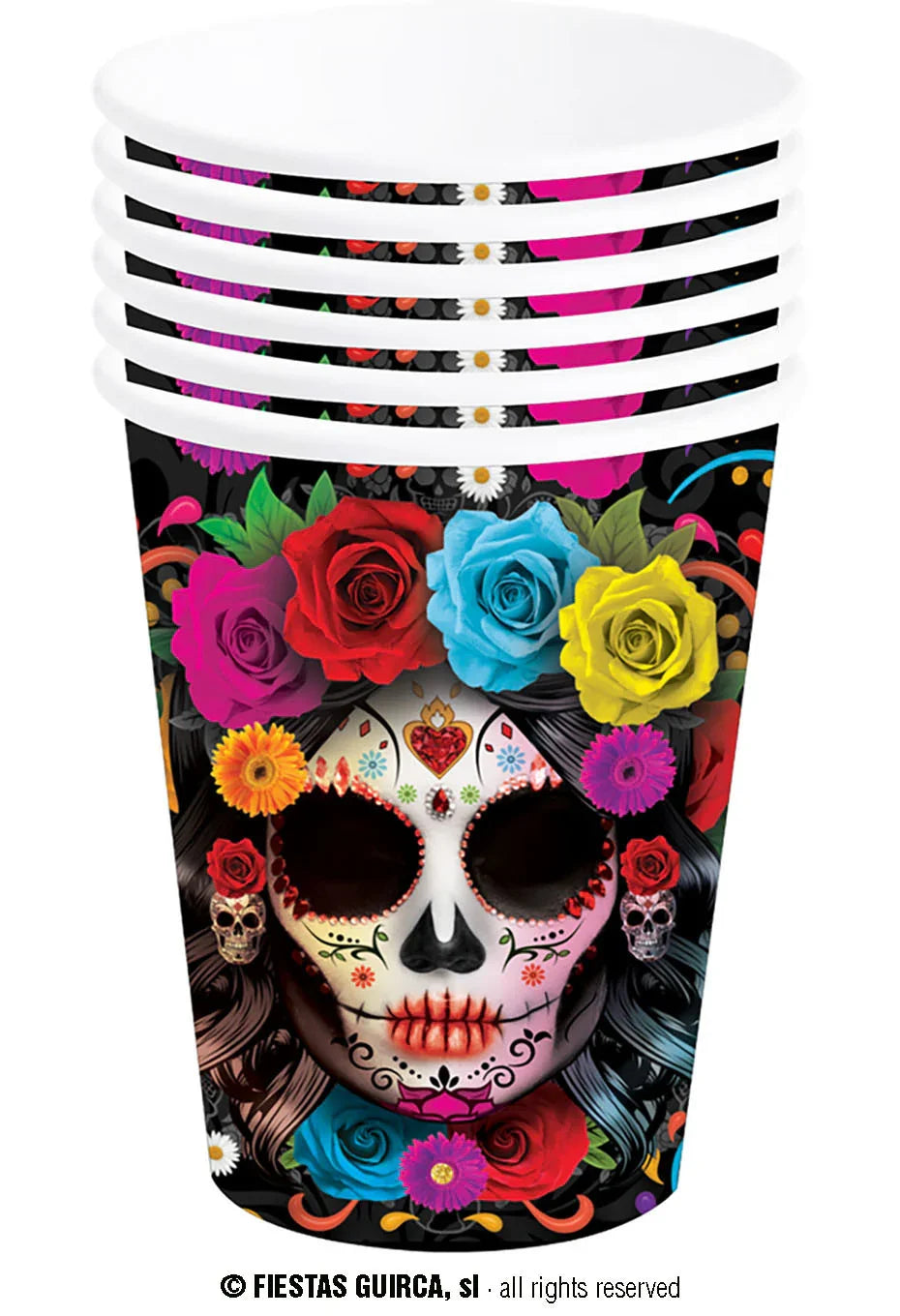 Pack de 6 Vasos de Catrina de Halloween Menaje Halloween Guirca